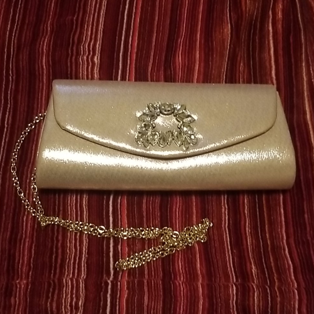Blush Satin Gold clutch bag with gold chain